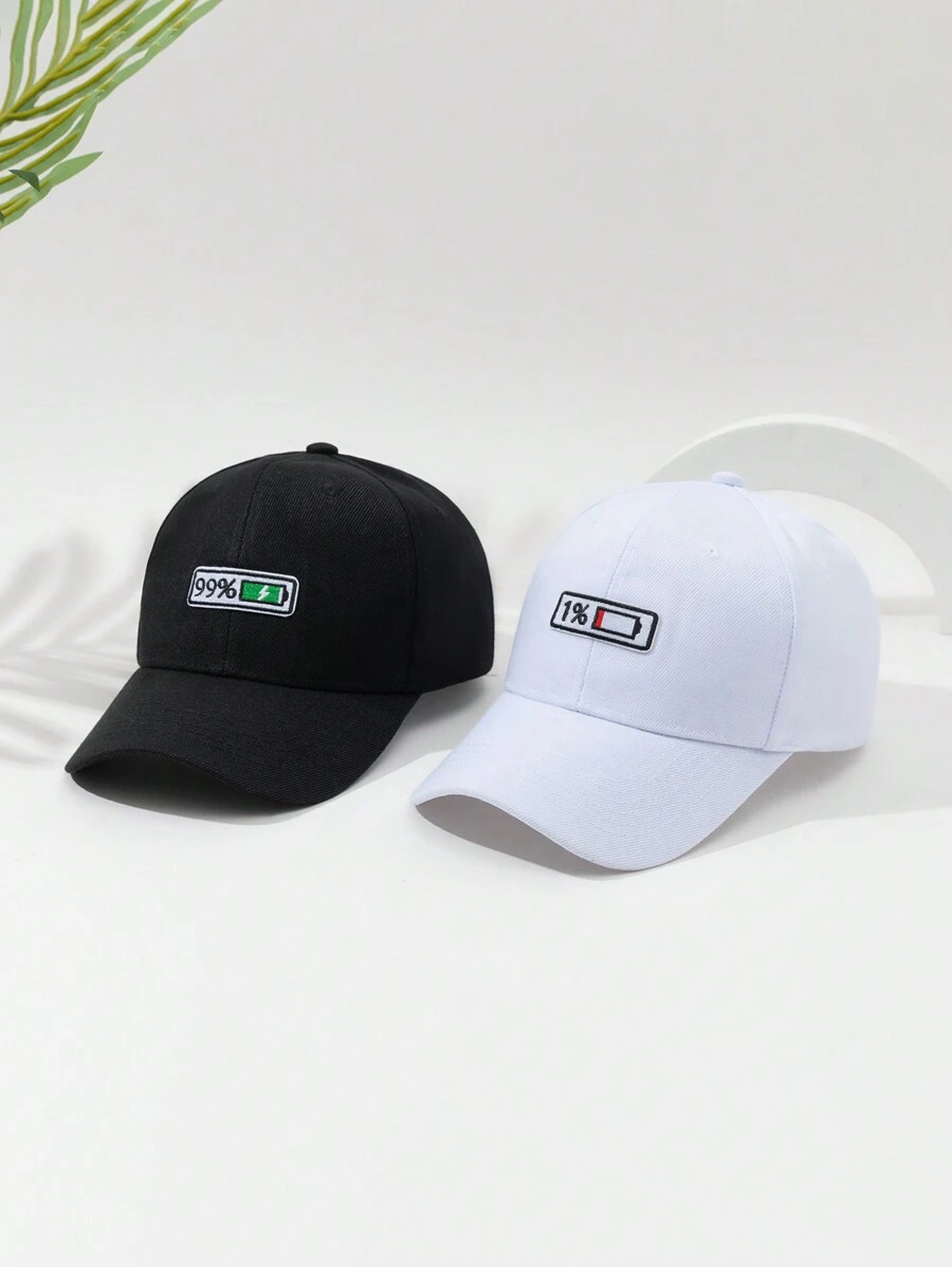 2pcs Unisex Adjustable Hook And Loop Closure Baseball Cap Set, Suitable For Couples, Outdoor - Multicolor - View 1