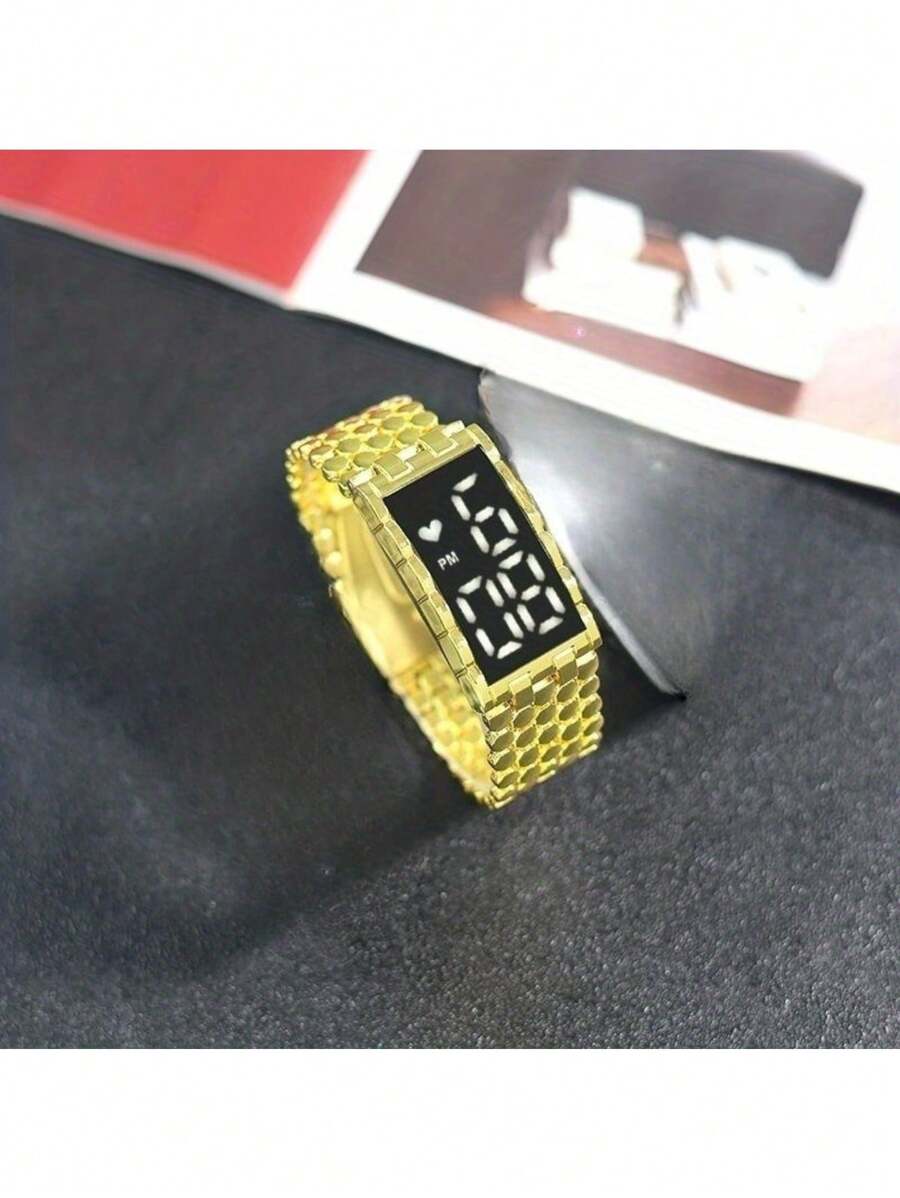 Thời trang Màn hình cảm ứng Trắng Led Đồng hồ Kỹ thuật số , Nam Làm Việc  Thể thao Đồng hồ điện tử Với Thép Ban nhạc - Vàng - Xem 1