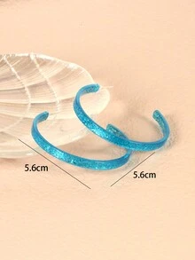 1pair Fashionable Simple Chic C Design Earrings For Women - Blue - View 2