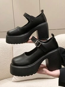 Người Nhật Bản JK Trường học Giày dép Mary Jane Phong cách chất liệu da PU Của phụ nữ Giày dép , 2023 Mùa Xuân & Mùa thu , Phong cách Học viện Nền tảng Đế , Dày Giày cao gót - màu đen - Xem 9