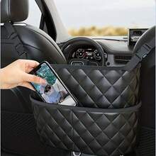 1pc Car Seat Organizer, Black Leather Multi-purpose Large Capacity Storage Bag For In-car Use - Black - View 4