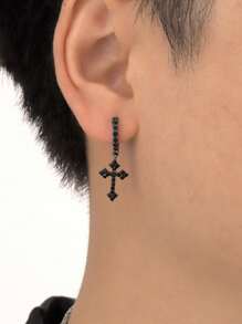 Fashionable and Popular Men Rhinestone Cross Drop Earrings Punk Hip Pop Style Alloy Material for Party and for a Stylish Look - Yellow Gold - View 3