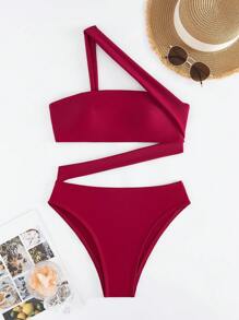Women's One Piece Strapless Swimsuit, Sexy Summer - Burgundy - View 2