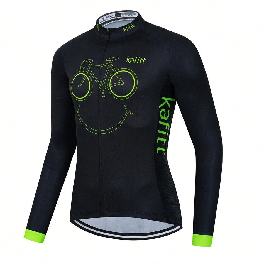 KAFITT 1 Camiseta De Ciclismo Unisex Transpirable De Secado Rápido Con Patrón De Bicicleta, Adecuada Para Primavera Y Otoño, Adecuada Para Carreras, Ciclismo De Montaña - Verde - Ver 1