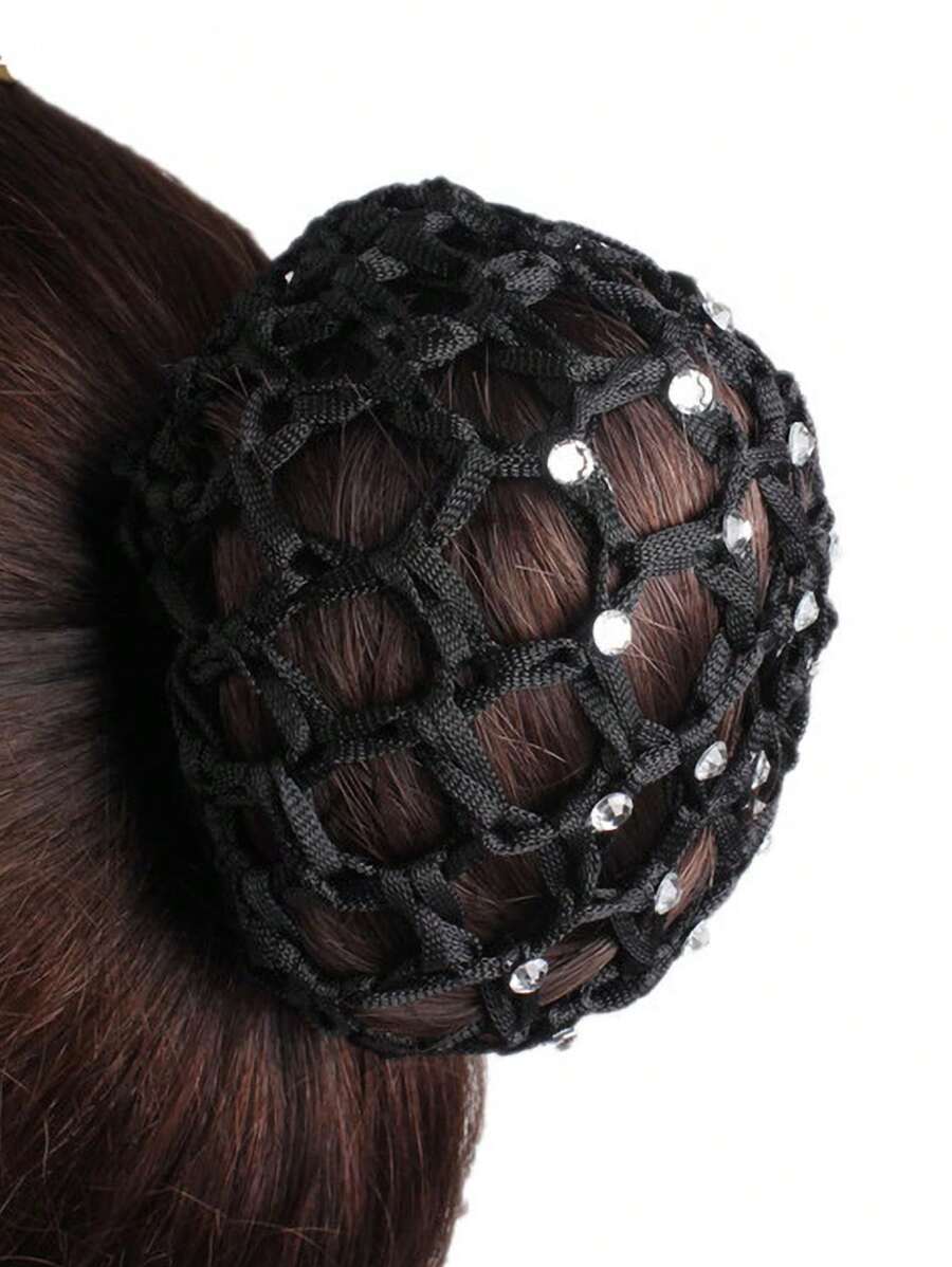 1个手工镶嵌水钻发网发髻套，带松紧带，优雅发饰，适用于酒店/厨房/空乘工作场合，发圈、马尾辫发绳、发圈、橡皮筋发圈、发绳、弹性发圈、发饰