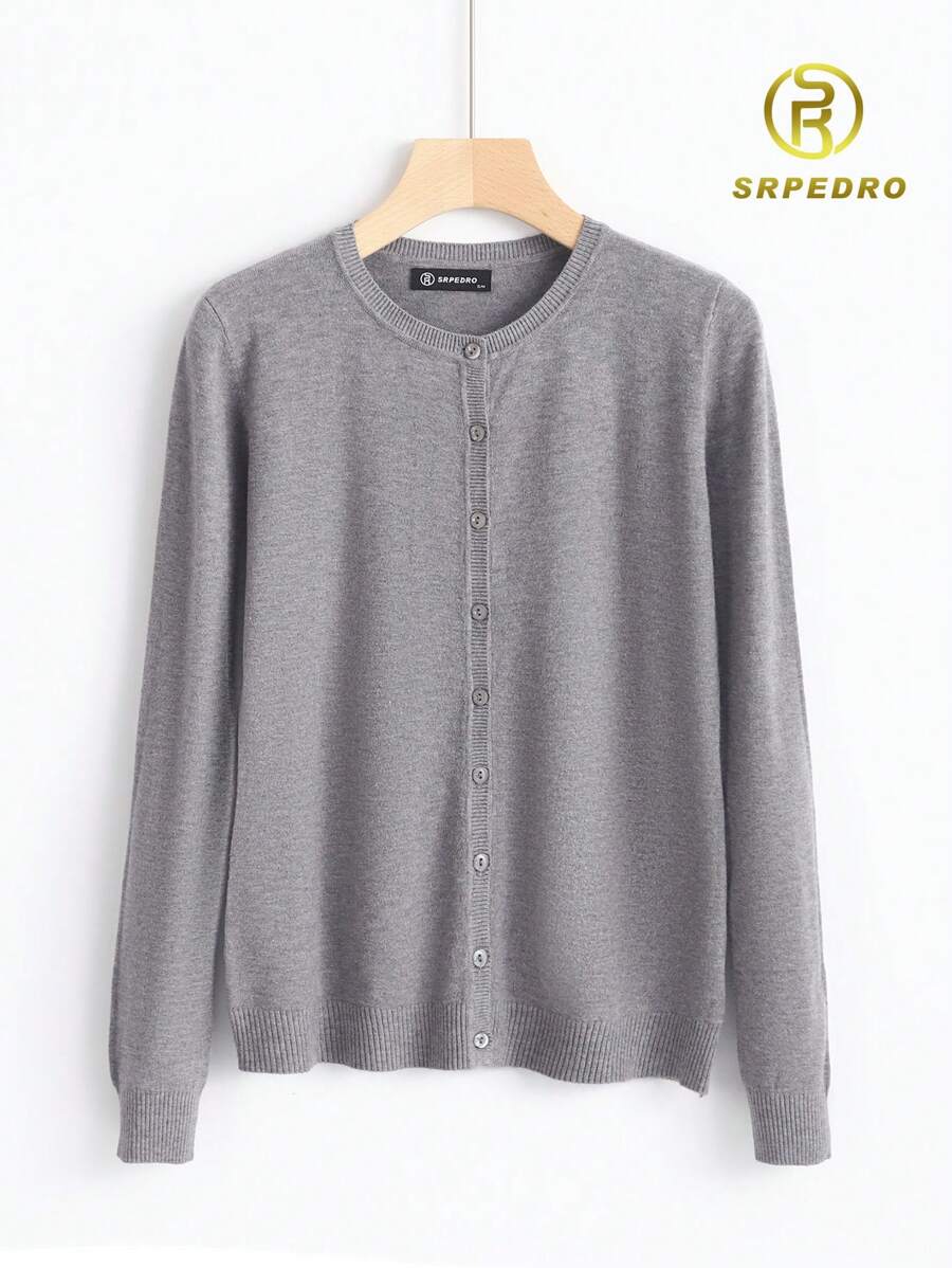 Chompa tejida de manga larga de botones detalle a rayas en puños y cuello "Moda y diseño" Colección Otoño-Invierno - Gris - Ver 1