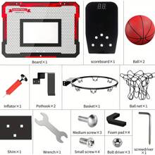 Canasta de baloncesto de decoración navideña para interior, aro mini para puerta con marcador electrónico y 2 pelotas, juguetes para niños de 3 a 12 años