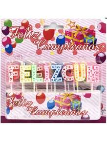 Paquete de velas para pastel ¡FELIZ CUMPLEAÑOS! + velas de chispas - Multicolor - Ver 1