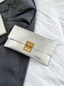 1 Miếng Chất rắn Tối giản Và Thanh lịch Đá hoa văn Đập nhẹ Túi xach tay - Bạc - Xem 1