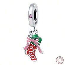 1入全新節慶用925純銀浪漫聖誕老人&心形&聖誕帽串珠吊飾,適用於diy項鍊,手鍊,吊飾裝飾,聖誕禮物