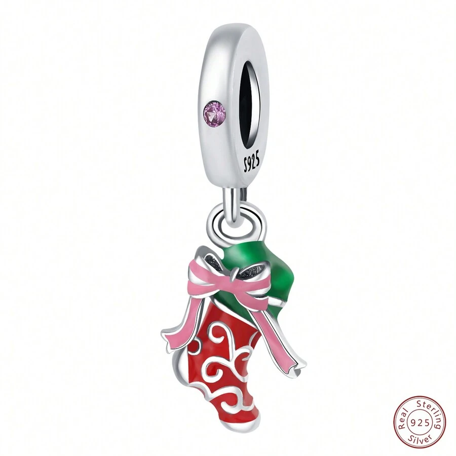 1入全新節慶用925純銀浪漫聖誕老人&心形&聖誕帽串珠吊飾,適用於diy項鍊,手鍊,吊飾裝飾,聖誕禮物