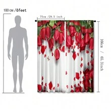 2pcs/set Modern Printed Curtain With Romantic Red & Pink Roses For Living Room Sofa Background, Bedroom, Corridor - Multicolor - View 7