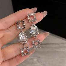 2 Miếng Sang trọng Dài Pha lê Hoa tai NỮ Phong cách ins Hình vuông Vật rủ xuống Hoa tai , Ánh sáng sang trọng Hoa tai Đồ trang sức - bông tai hình vuông đính đá quý - Xem 3