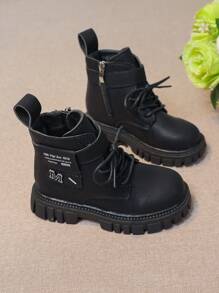 1 Paar Jungen Warme Und Plüsch Kurzstiefel Für Freizeit Und Modische Partys Mit Taschendesign Dekoration, Dicker Sohle Und Rundem Zehenbereich Motorradstiefel