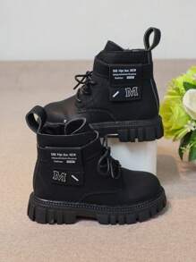 1 Paar Jungen Warme Und Plüsch Kurzstiefel Für Freizeit Und Modische Partys Mit Taschendesign Dekoration, Dicker Sohle Und Rundem Zehenbereich Motorradstiefel