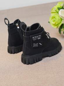1 Paar Jungen Warme Und Plüsch Kurzstiefel Für Freizeit Und Modische Partys Mit Taschendesign Dekoration, Dicker Sohle Und Rundem Zehenbereich Motorradstiefel