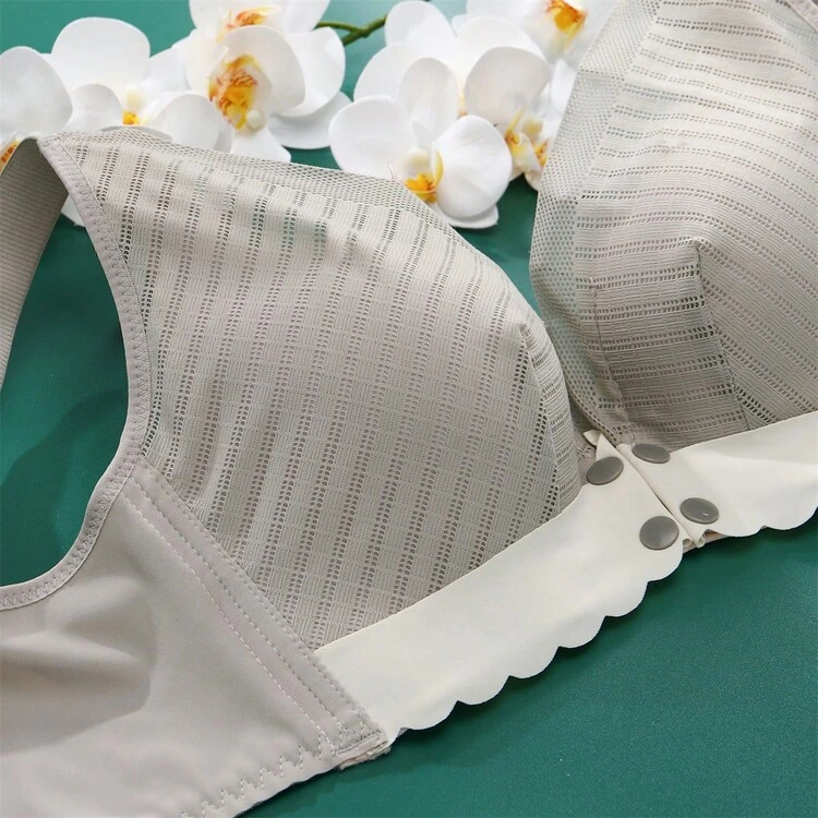 1 件灰色孕妇哺乳胸罩，透气斜条纹蕾丝罩杯，聚拢提拉效果，无钢圈，防变形，稳定支撑 - 灰色 - 查看 5