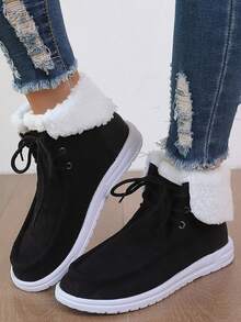 1 đôi Quý cô Thể thao Phong cách Giày phẳng , Ngoài trời , Mặt trước Buộc , High Top , Thoải mái - màu đen - Xem 2