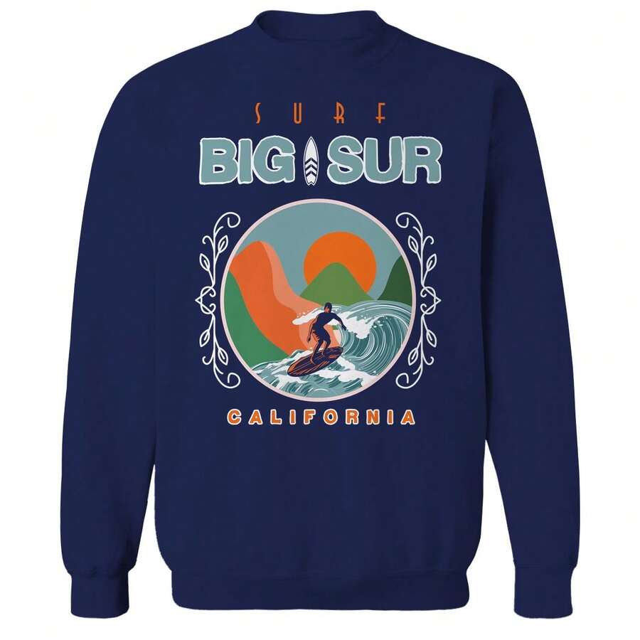 Country Parks Surf Big Sur Cali 1 Graphic Unisex Cotton Pullover Sweatshirt - Navy Blue - View 1