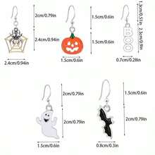 1对万圣节趣味朋克风耳环，时尚复古个性化南瓜、蜘蛛、蝙蝠、幽灵造型耳钩式耳环饰品