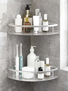 1Pc Silver  Bathroom Storage Rack,Free Punch Bathroom Storage Rack,Triangular Toilet Wall Mounted Kitchen Storage Rack.