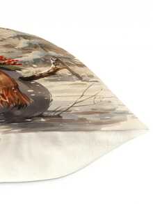 1入組雪人圖案亞麻靠墊套(不帶芯),可愛風格,45cm*45cm / 17.72英寸*17.72英寸,方形,單面印刷,拉鍊閉合,柔軟舒適,裝飾靠墊套,節慶靠墊套 - 橘色 - 查看 2