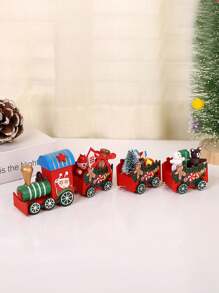 1pc Christmas Small Train Ornament, Holiday Gift, Wooden Decor For Window Or Tabletop,Christmas - Multicolor - View 2