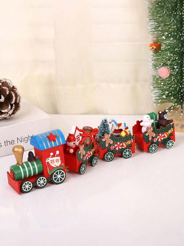 1pc Christmas Small Train Ornament, Holiday Gift, Wooden Decor For Window Or Tabletop,Christmas