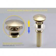 厨房和浴室水槽排水管，全铜拉丝金水槽排水配件，水槽管道配件，弹跳式排水器，浴室用品 - 金色 - 查看 3