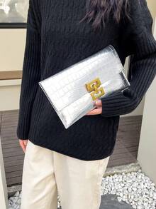 1 Miếng Chất rắn Tối giản Và Thanh lịch Đá hoa văn Đập nhẹ Túi xach tay - Bạc - Xem 3