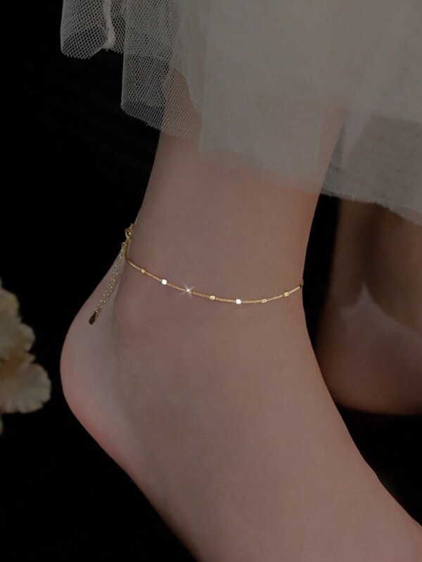 1 Pieza Sencillo Y Afortunado Tobillera De Diseño Brillante Con Separador De Color Dorado Adecuada Para Uso Diario De Mujeres