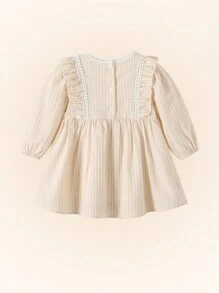 Vestido Clásico Para Bebé Niña Con Estampado De Rayas Y Lunares En 3d - Albaricoque - Ver 2