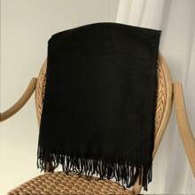 1条女士黑色加厚双面仿羊绒围巾，优雅时尚，情侣披肩围巾，百搭保暖，适合秋冬季日常使用 - 黑色 - 查看 5