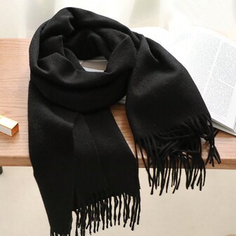 1 st, svart förtjockad plyschull för kvinnor, dubbelsidig imiterad kashmirscarf, elegant och moderiktig, parsjalscarf, mångsidig och varm, lämplig för daglig användning på hösten och vintern