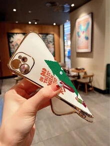 1pc Simple Christmas Tree Pattern Laser Carved Electroplated Phone Case Compatible With Iphone - Multicolor - View 3