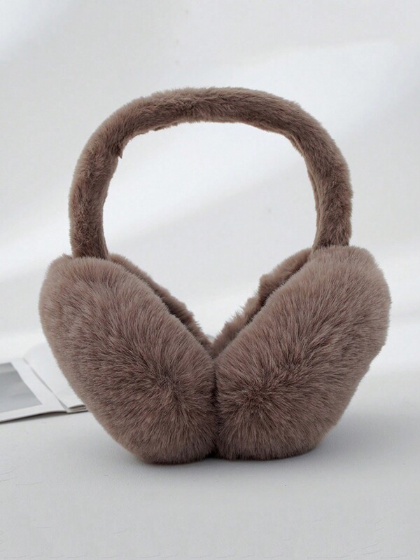 FADZOYLE 1pc Coffee Brown Winter Earmuffs Foldable Fluffy Fleece Ear Warmers Women Cute Ear Covers Adjustable Headband With Fuzzy Fleece Lining Unisex Furry Winter Earmuffs