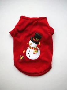 1入組中等的和小尺寸寵物聖誕新品到貨連帽衫紅色的T恤雪人印花假期服飾 - 紅色 - 查看 3