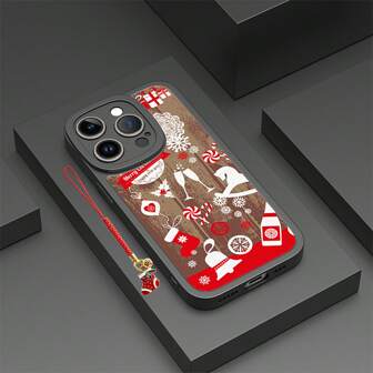 1 pieza Carcasa de teléfono flexible TPU a prueba de golpes con dibujo impreso de patrón adhesivo creativo navideño compatible con Apple iPhone 15 14 Pro Max 13 12 11 Xs Max Xr X 7 8 Plus Se (con accesorios para colgar)