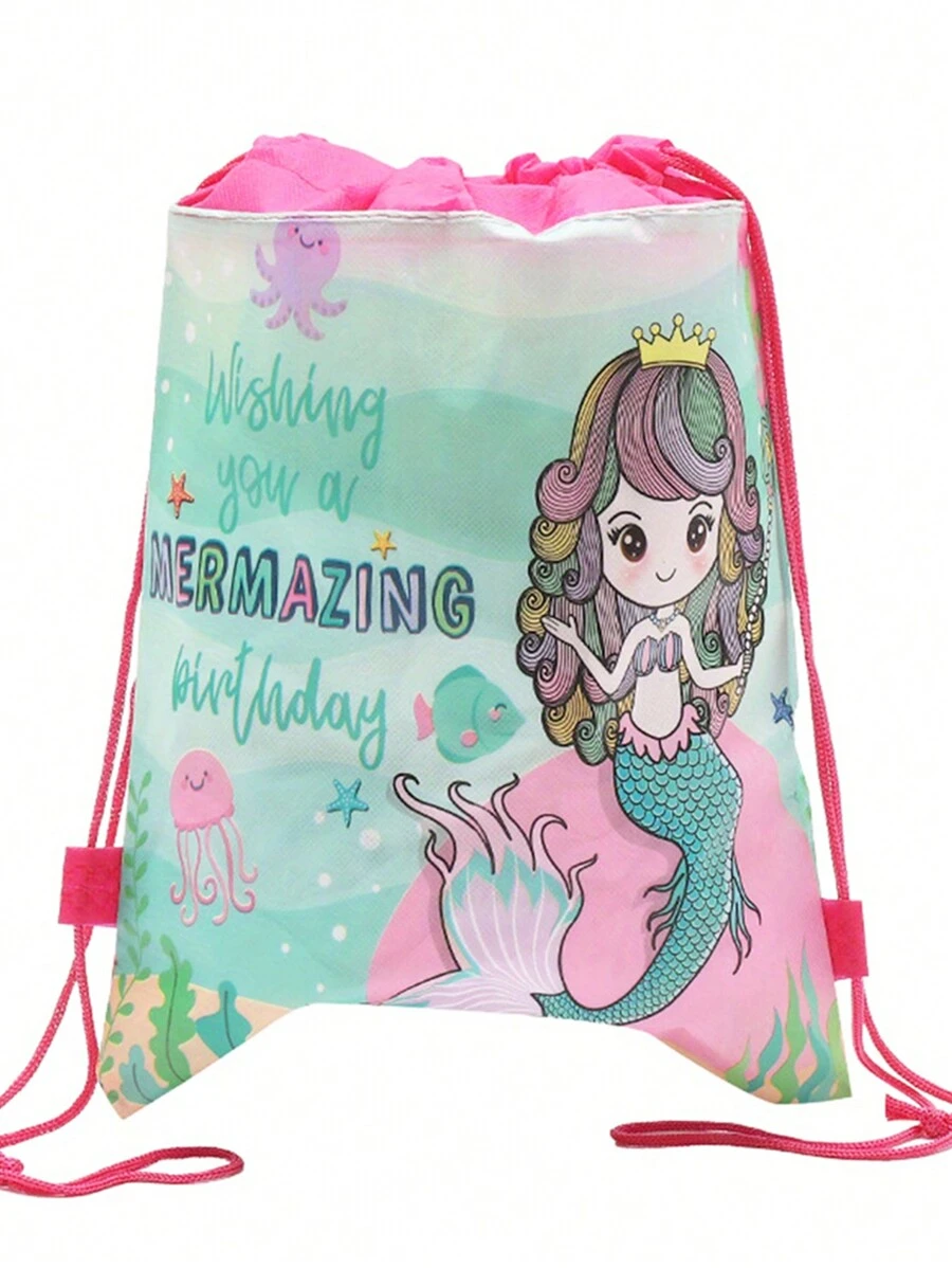 1pc Kids' Cartoon Mermaid Pattern Drawstring Backpack - Multicolor - View 1