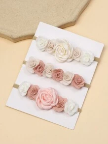 3pcs/Set Baby Girl Rose Flower Cute Thin Headband, Perfect Gift For Girls (Card Not Included) - Multicolor - View 2