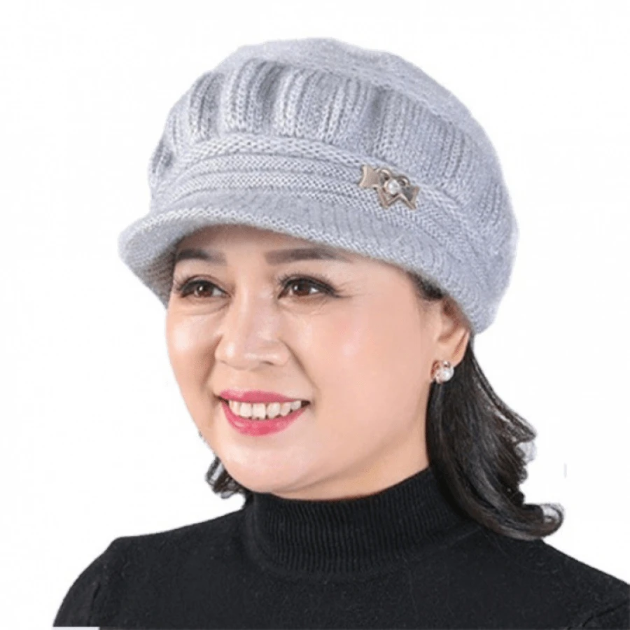 Women's Winter Hat For Elderly Knitted Fashionable Cap With Thickened