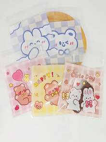 100pcs Cartoon Pattern Self-sealing Transparent Gift Bags, Random Design - White - View 2