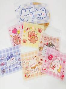 100pcs Cartoon Pattern Self-sealing Transparent Gift Bags, Random Design - White - View 3
