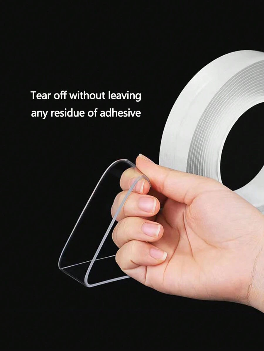 1pc Transparent Thick Double-sided Tape, High Viscosity, Strong Adhesive, Washable, Traceless - Clear - View 1