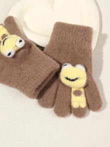 1對兔毛兒童手套,秋冬保暖小青蛙五指手套