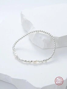 1個時尚的925純銀養殖淡水珍珠吊飾手鍊,獻給女性