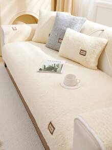 1個秋冬沙發坐墊,米色厚實,溫暖時尚設計,可機洗防塵防污,四季通用,不褪色不掉毛的人造羊毛材質,防滑紡織沙發套 - 米色 - 查看 2