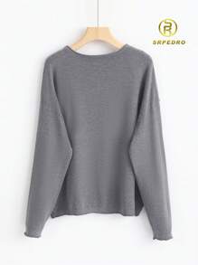 Chomba de algodón perchado manga larga textura en cuello, puños y parte baja - Suéter para el día y la noche - Colección Otoño-Invierno - Gris - Ver 2