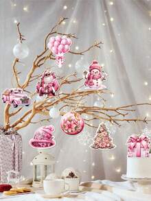 1組/8入粉紅色聖誕節裝飾掛標,聖誕樹飾品,派對裝飾diy道具 - 粉色 - 查看 4