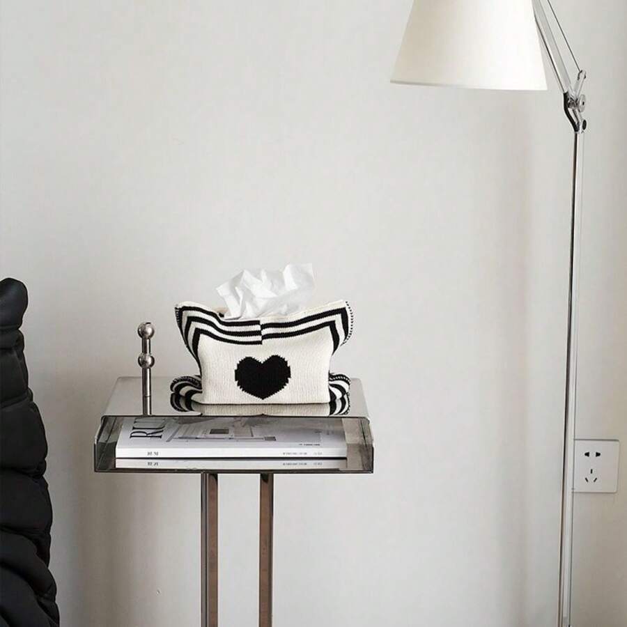 1pc Nordic Style Ins Heart Shaped Knitted Tissue Bag Living Room Dining Table Tissue Holder Decoration Tissue Cover Case